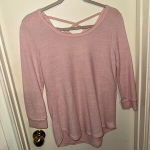 Pink Women's Top with Crisscross Back | Medium | Winter